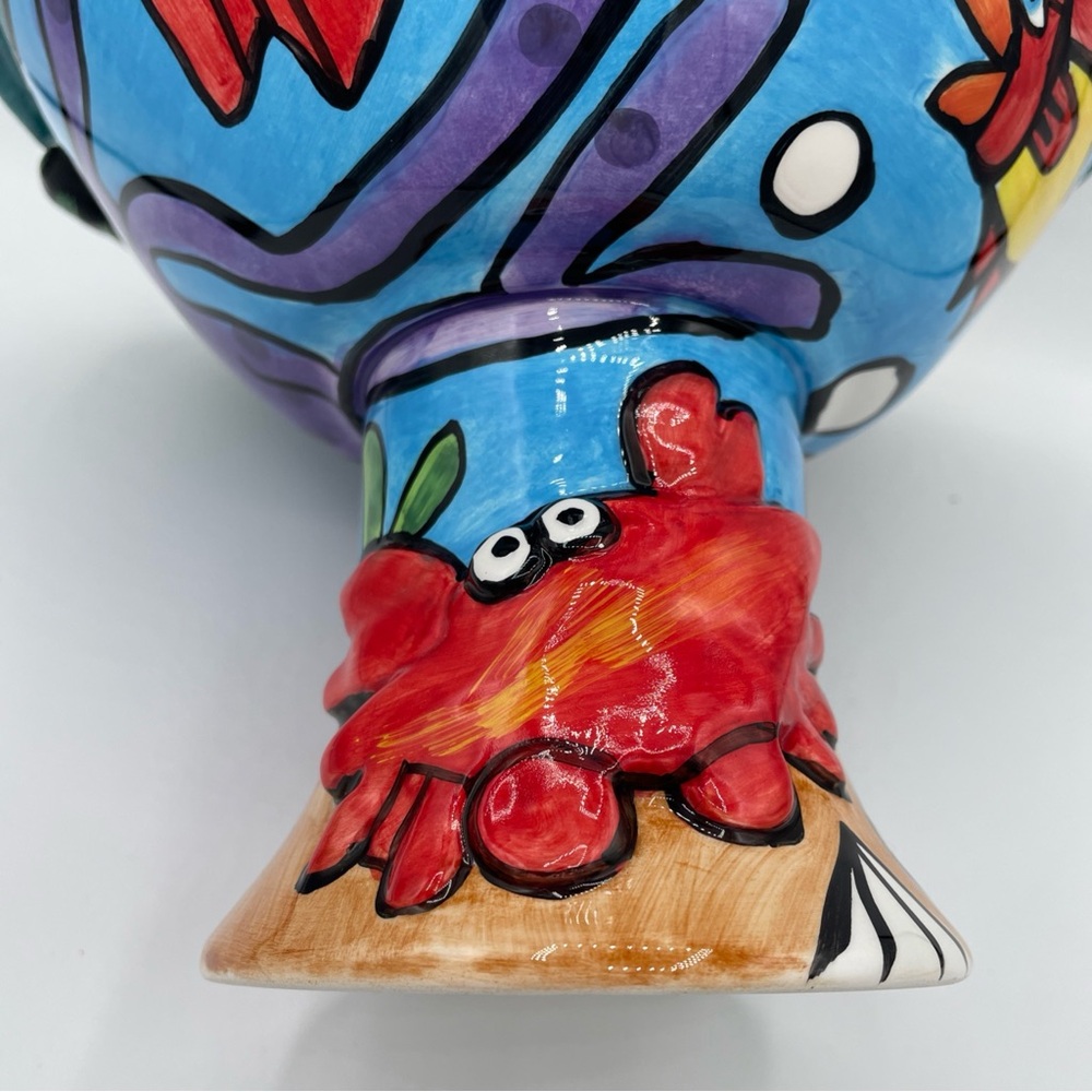 Mermaid & Sea Creatures Large Pedestal Bowl 7"Tall x 10”Diameter Nicole Engblom - Picture 7 of 9